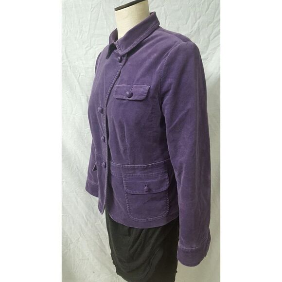 Talbots Purple Velour  Blazer Size 12 Asymmetrical Front Buttons  Lined Pockets - Picture 5 of 8